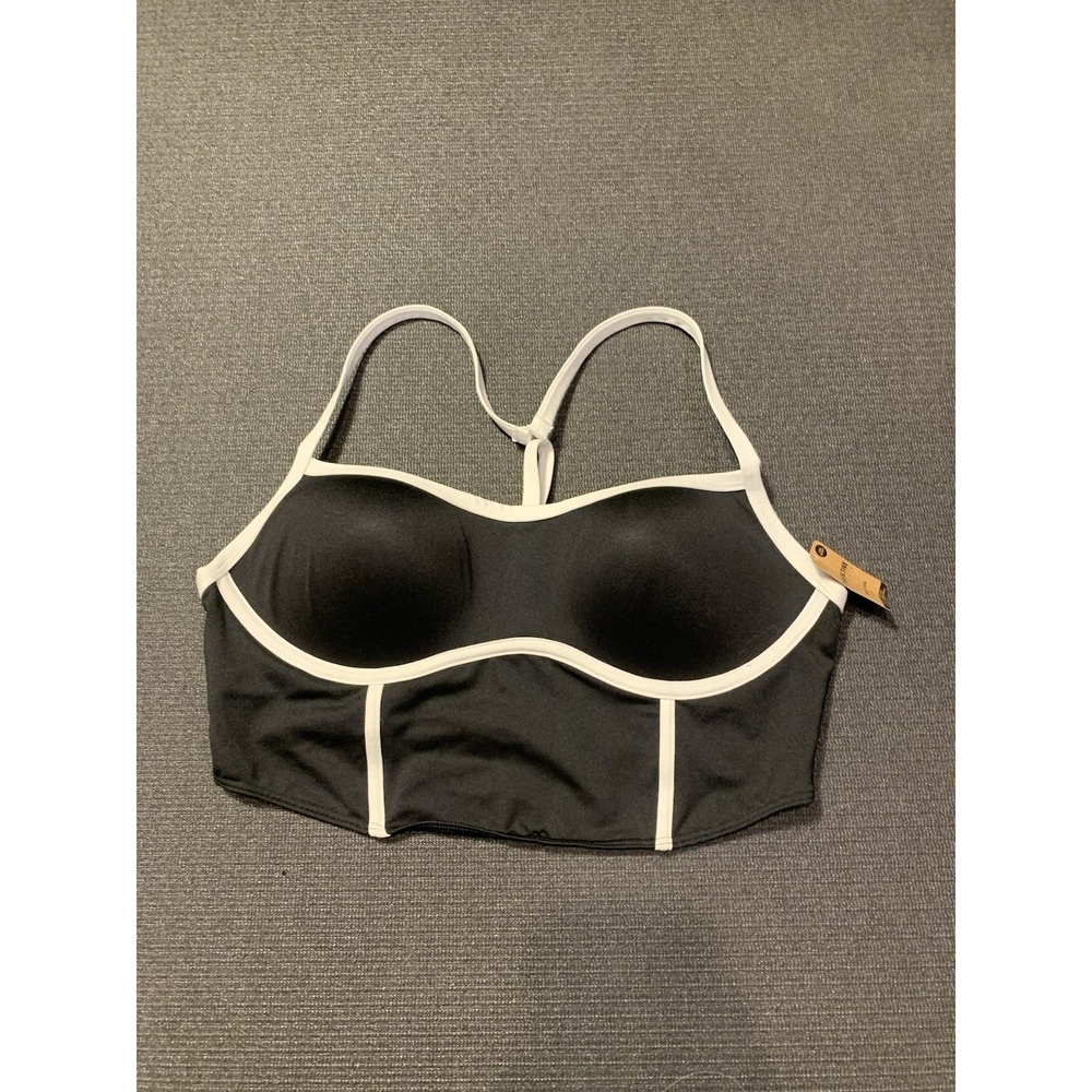 New PINK Victoria's Secret Black Piping LARGE Ultimate Push Up Corset Sport Bra